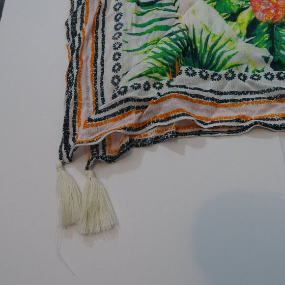 Vince Camuto Tropical Floral Kimono Open Green Orange Women One Size Tassel - Picture 9 of 10